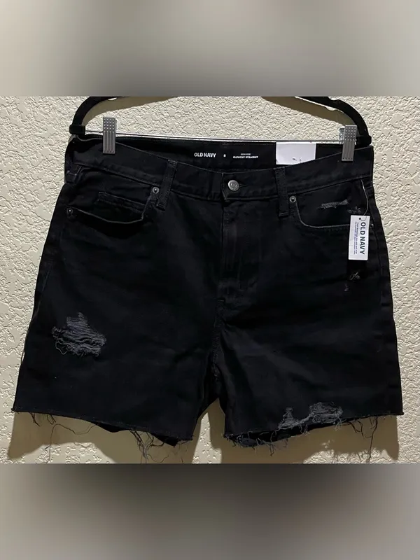 Old Navy High-Rise Slough straight 5” inseam black Distressed Denim shorts 8 - Image 2
