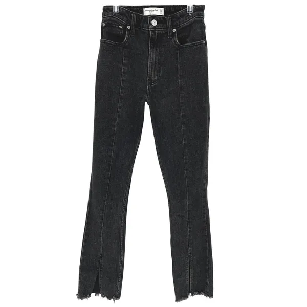 Abercrombie & Fitch The Skinny High Rise‎ Black Jeans Womens 24 Raw Hem EUC - Image 2