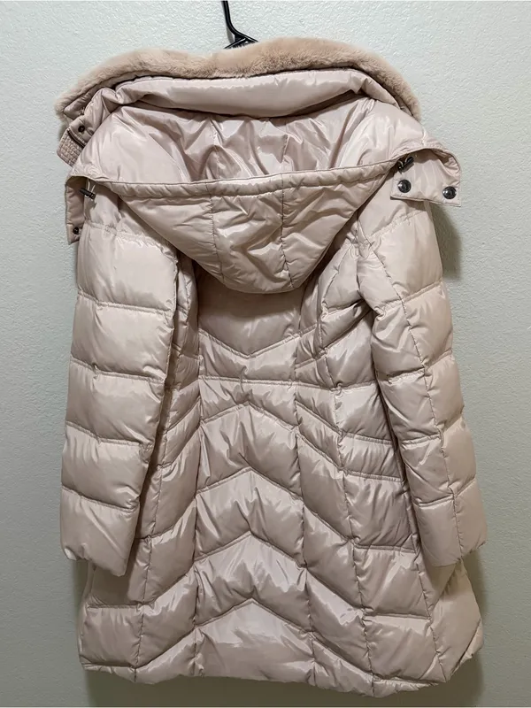 London Fog Blush Pink Faux Fur Collar Quilted Puffer Coat Estimated M/L - Image 2