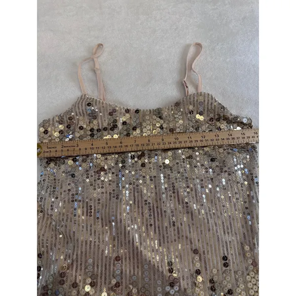 rue21 Womens Medium Champagne Gold Silver Sequin Striped Camisole Top Tank - Image 6