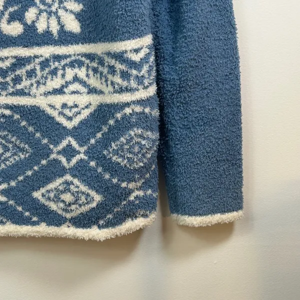 Berkley Jensen Blue White Nordic Floral Fleece Quarter Zip Pullover Small - Image 8