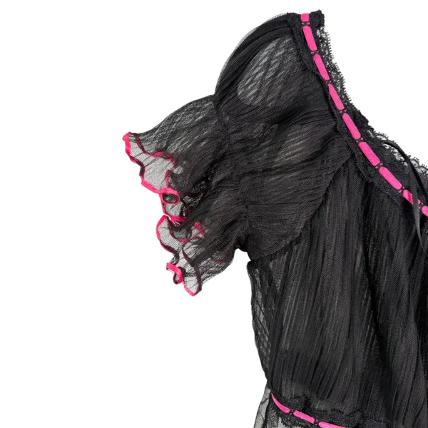 Victoria's Secret Vintage Y2K Sheer Black Pink Tie Topper Topper Medium Large - Image 4