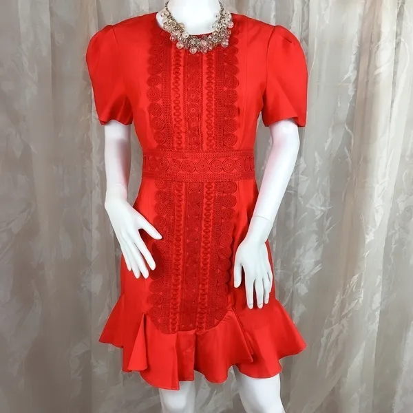 C/meo Collective Pronounce Short Sleeve Mini Dress in Red with Lace Embroidery - Image 2