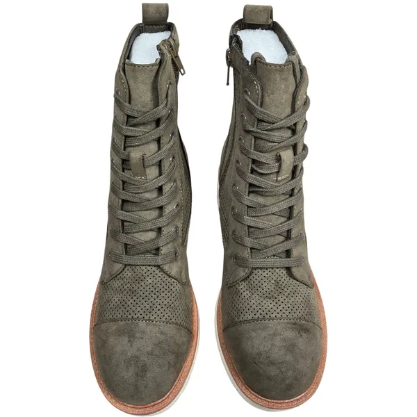 MIA Womens‎ Olive Green Perforated Lace Up Ankle Boots Lug Heel Side Zip 6.5 NEW - Image 4