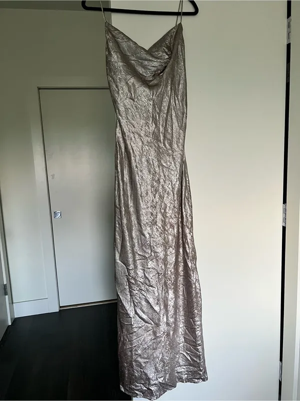 Boohoo Metallic Silver Cowl Slip Dress - Image 5