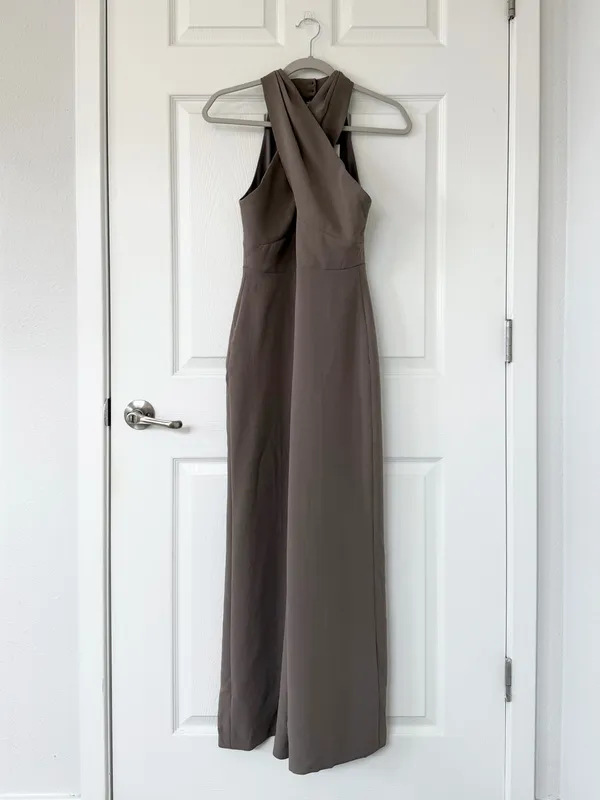 Aritzia Wilfred Pageturner Halter Jumpsuit in Taupe Crepe NWT - Image 4