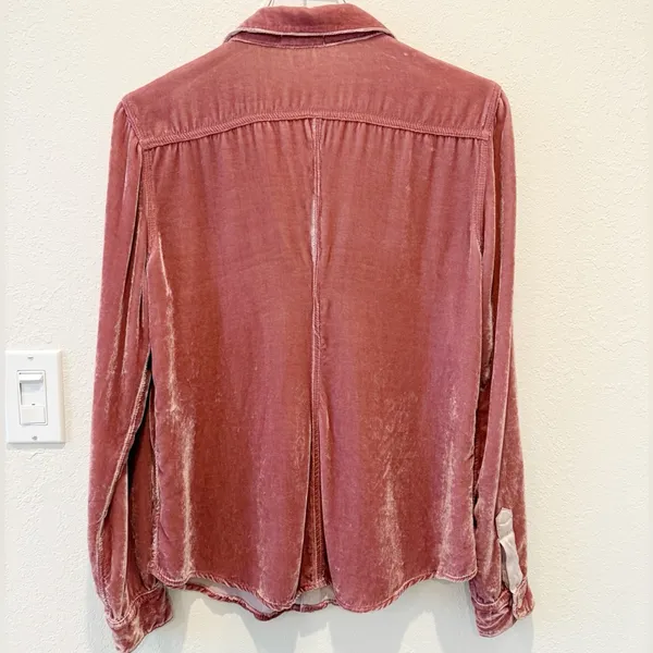 FREE PEOPLE x CP SHADES Cara Velvet Button Down‎ Shirt in Pink size Small - Image 3