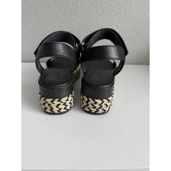 SOREL Cameron Flatform Sandals Women's 9 Black Leather Platform NL4012-010 - Image 10