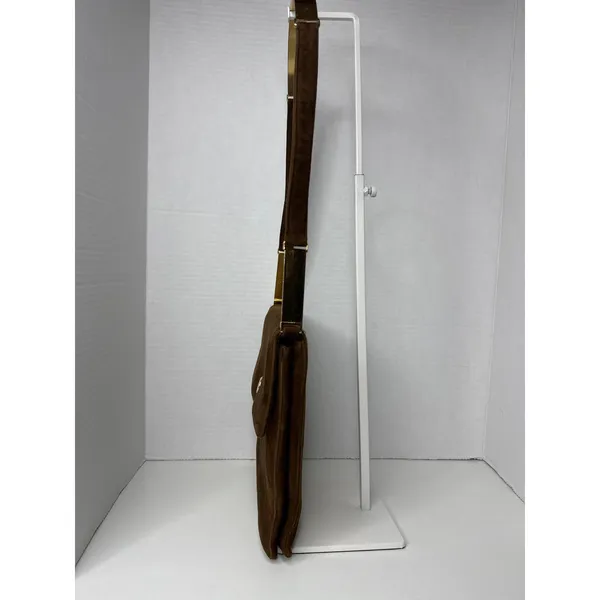 Prestige Vintage suede brown bag with gold hardware & flap closure - Image 10