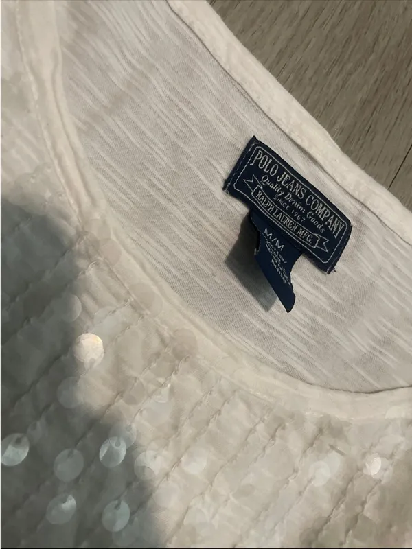 Polo by Ralph Lauren White Short Sleeve Tee with Sequin Accent - Image 2