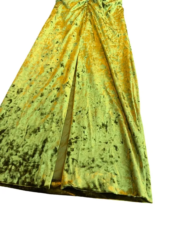 Zara Bold Green Strapless Crushed Velvet Dress Neck Strap Midi Size Medium Women - Image 12