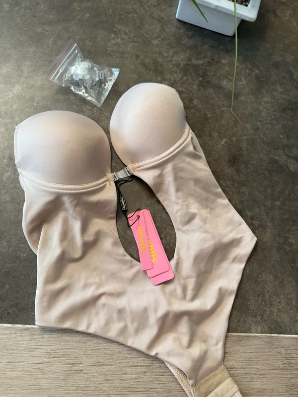 Women's U Plunge Clear Straps Bridal Shapewear Body Shaper Backless Bodysuit - Image 6