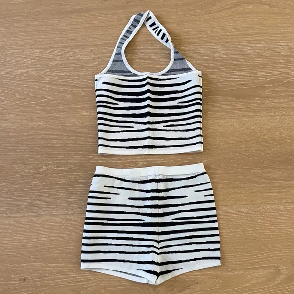 Kulani Kinis Essential Knit Micro Short Halter Zebra Savanna Size S in Stripes - Image 4