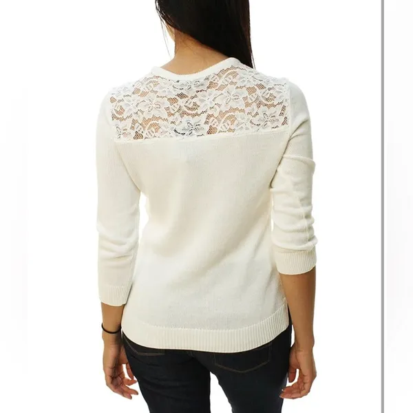 Lauren Ralph Lauren White Floral Lace‎ Crew Neck 3/4 Sleeve Crewneck Sweater - Image 5