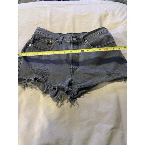 Levi's 501 Shorts Womens W30 Button Fly Frayed Hem Dark Wash Whisker Mid Rise - Image 8