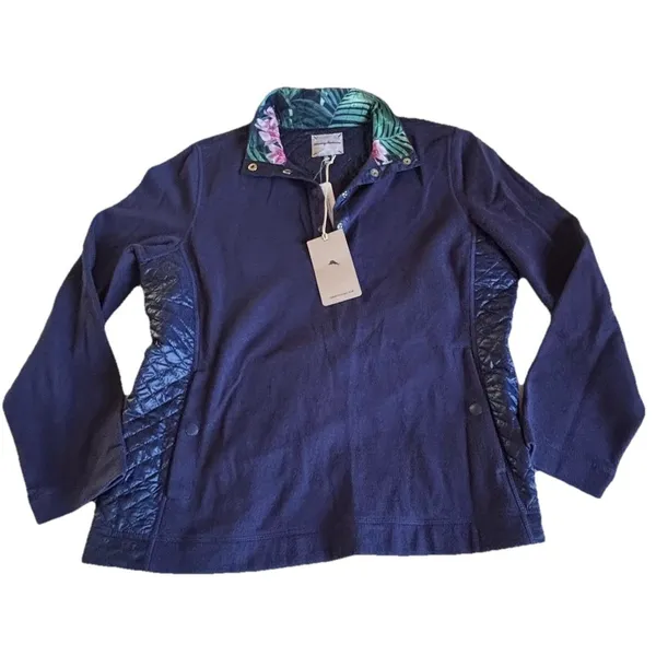 NWT Tommy Bahama Aruba Quilted Half-Snap Sweater - Size Large - Navy Blue - Image 2