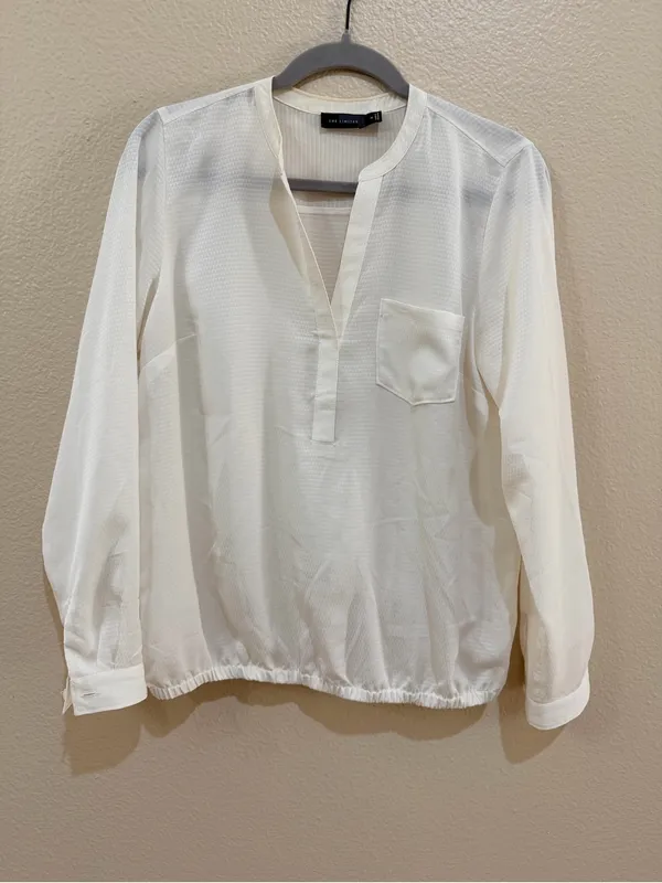 The Limited Ivory Textured Blouse M Split Neck Long Sleeve Career Top - Image 2