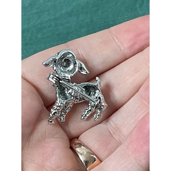 Vintage Mini Little Lamb Rhinestone Pin with Red Eyes - Image 3