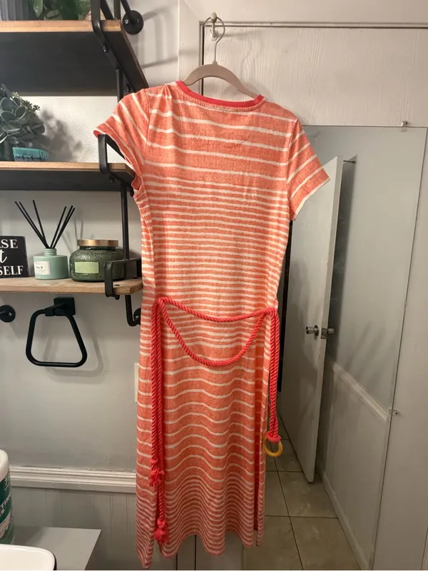 Tommy Bahama Orange & White Striped Short-Sleeve Maxi Dress with Rope Belt - Image 4