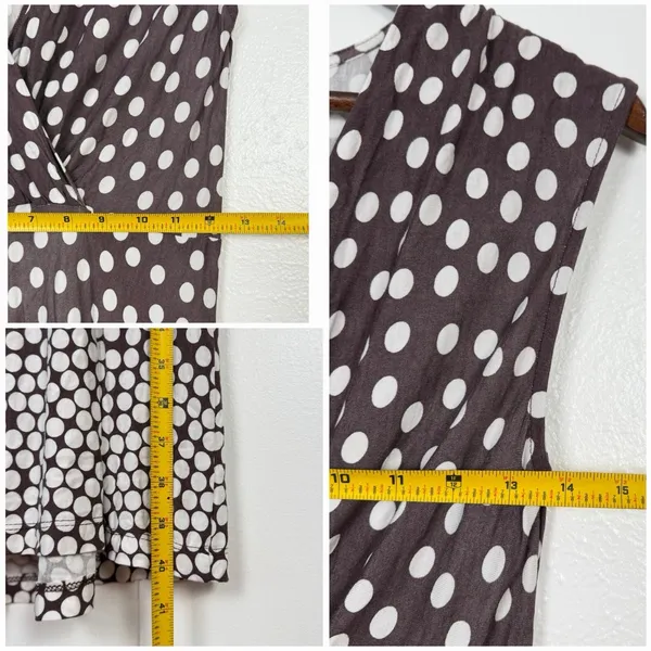 LASCANA Polka Dot Faux Wrap Midi Dress 6 Brown White Retro Pinup - Image 6