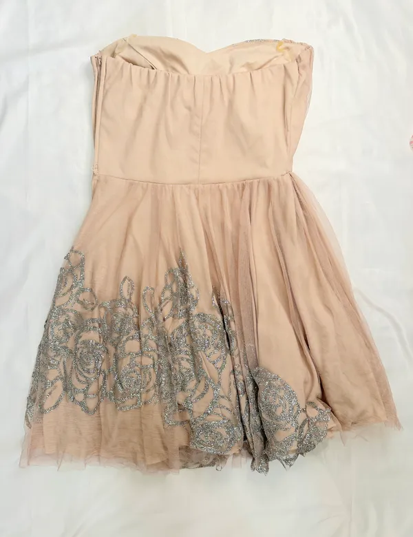 Teeze Me Lace/Mesh Strapless Glitter Homecoming Mini Dress - Blush Pink - 7 - Image 7
