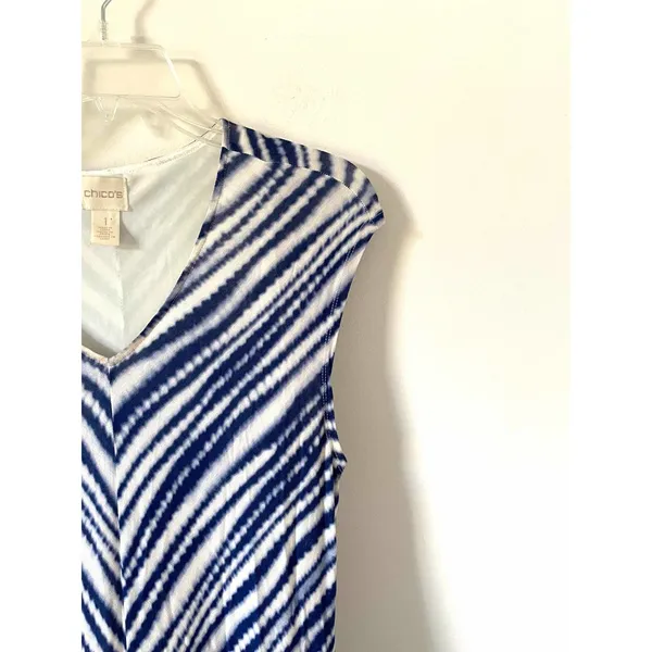 Chico's Striped Slit Maxi Dress Blue White Size 1 US 8 Medium - Image 3