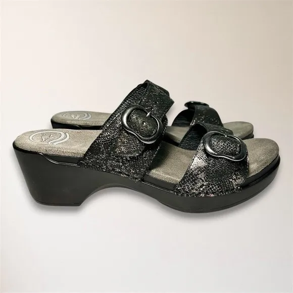 Dansko Womens‎ EU 38 US 7.5-8 Metallic Snake Leather Slide Wedge Sandals Comfort - Image 3