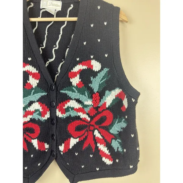 Vintage id Distinctions Christmas Sweater Vest Women’s L Candy Cane Embroidered - Image 3
