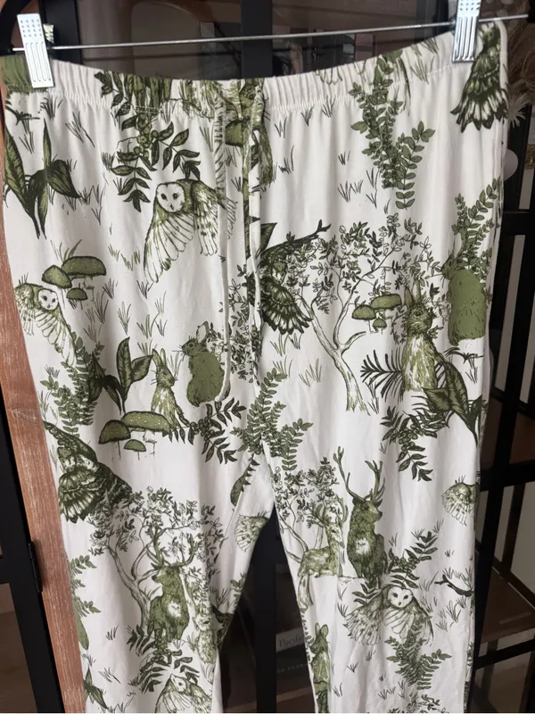 The Cat’s Pajamas Woodside Pima Knit Capri pants modal deer toile owl forest - Image 10