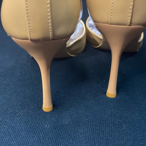 3 1/2 inch nude heels, sz 9 1/2, rhinestone ankle strap with charm, pointed toe - Image 4