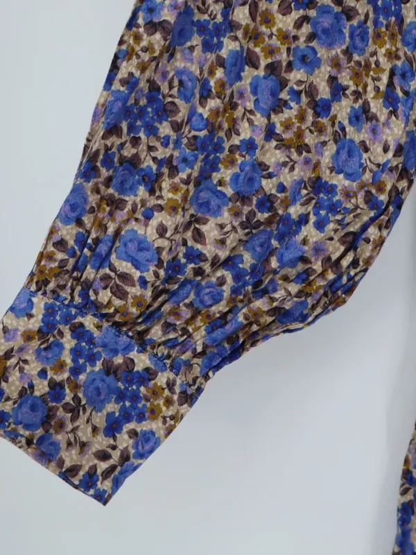 Sézane Bohemia Dress Women’s FR 44 US 12 Blue Floral Silk Blend Mini Cottagecore - Image 7