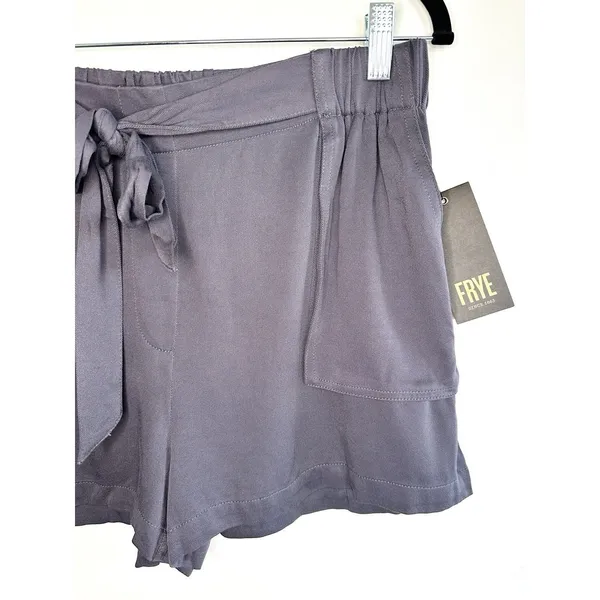 FRYE Women's 100% Rayon Shorts Size M Grey Elastic‎ Waist Tie Front Pockets NWT - Image 4