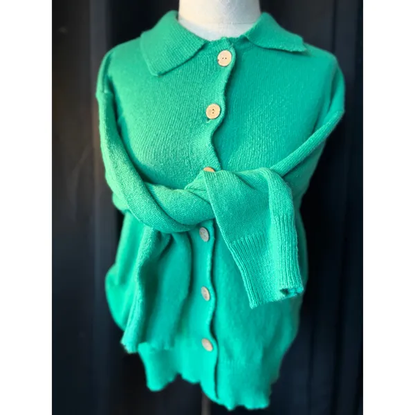 Noracora Green Button Up Cardigan Sweater Polo Collar Size S - Image 2