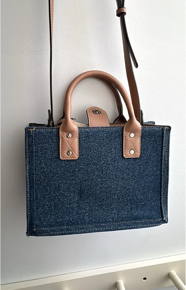 True Religion Blue Denim Bag with Tan Accents - Image 2
