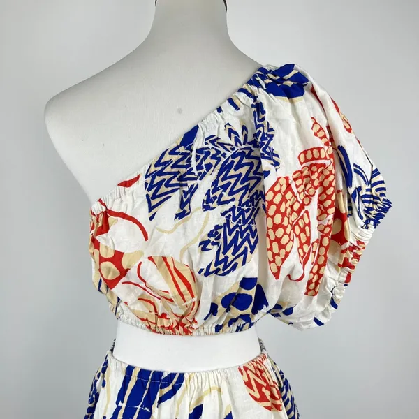 NWOT Farm Rio Mixed Lobsters One-Shoulder Linen Blend Mini Dress Size S - Image 6