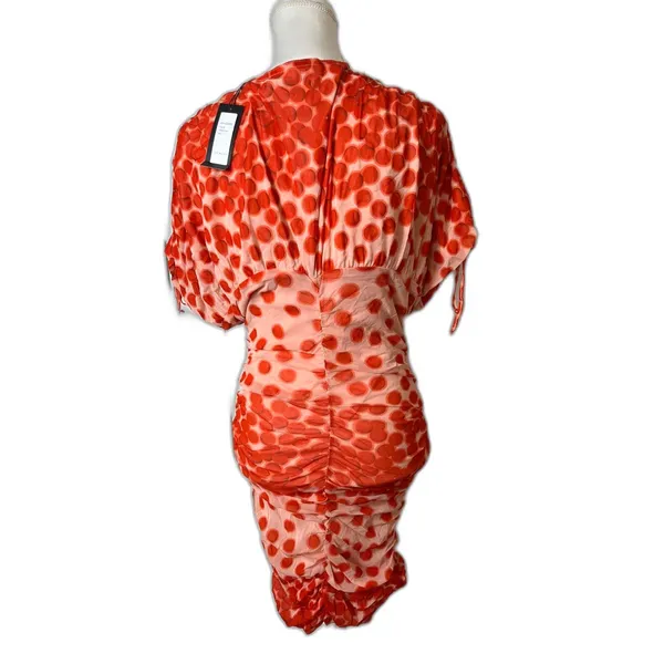 NWT Vertigo Polka Dots Printed V-Neck Short sleeve Ruched Bodycon Dress Size L - Image 6