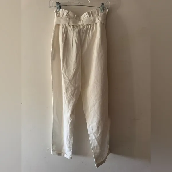 NEW!‎ Zara TRF White Paperbag Tie Belt Straight Leg Pants With Pockets - Image 5