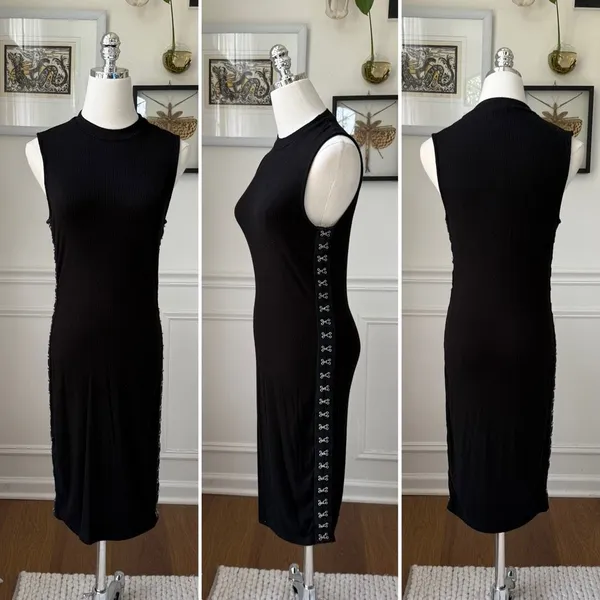 Hot Topic Black Ribbed Stretchy Tube Dress Silver Hook Sides S - Image 2