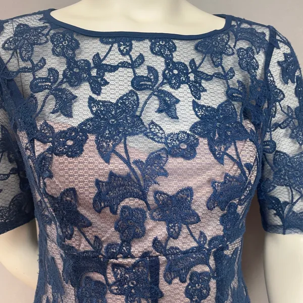 Adrianna Papell Lace Dress Illusion Lace Fit‎ and Flare Short Sleeve Sz 6 Floral - Image 10
