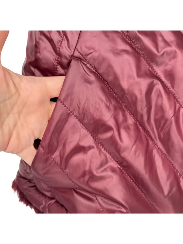 Nicole Miller Reversible Quilted Faux Fur Puffer Vest Wine Burgundy Medium NWT - Image 9