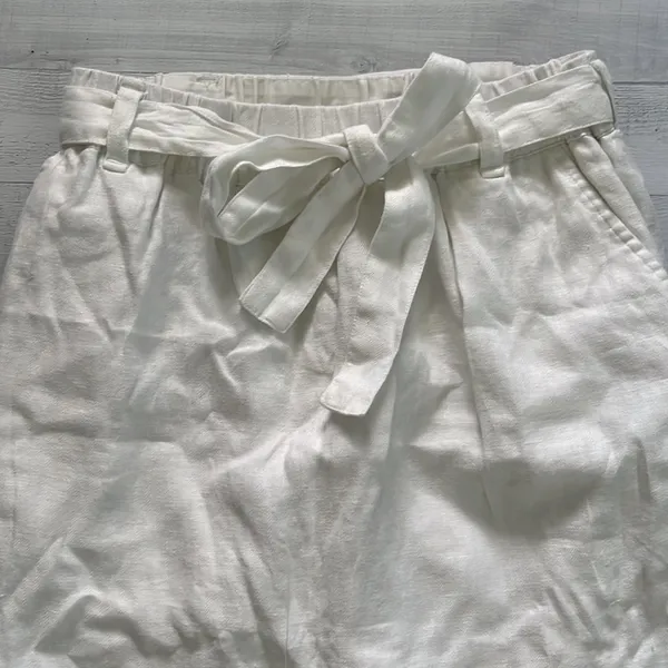 LOFT 100% Linen White High Waist Belted Skirt Size L - Image 2