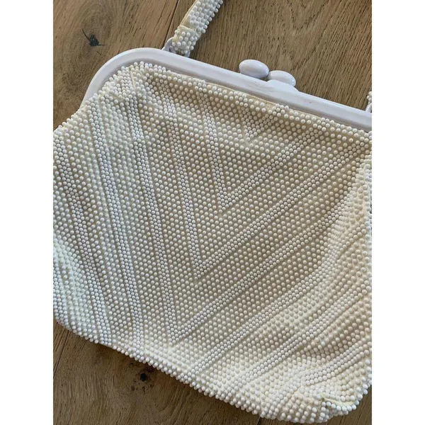vintage marchioness fully beaded elbow handbag cream ivory Pearl wrist champagne - Image 2