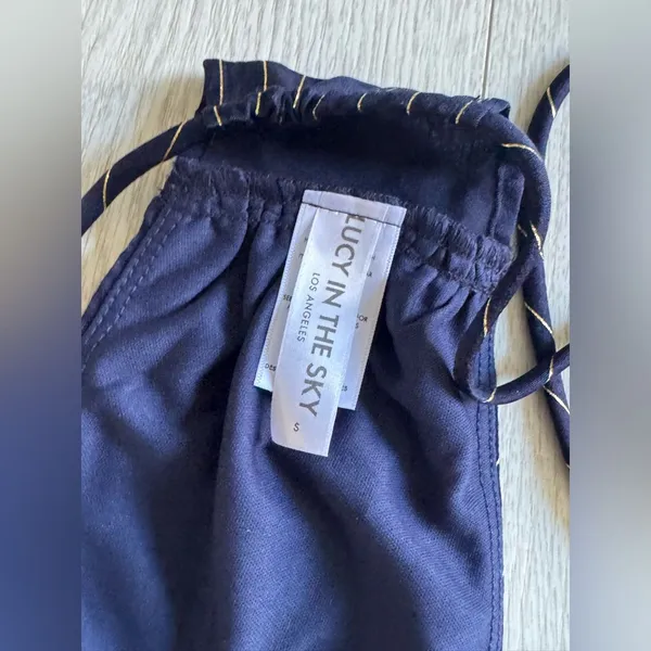Lucy in the Sky, Navy Blue,Gold Striped Wide Leg Pants Two piece Set Sz S - Image 12
