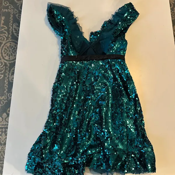 Free People green sequin siren ruffle party dress size 8‎ holiday wedding guest - Image 7
