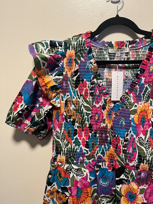 BALTIC BORN (NWT) Kyrie Puff Sleeve Short Dress, Multicolor Floral, Size XL - Image 6