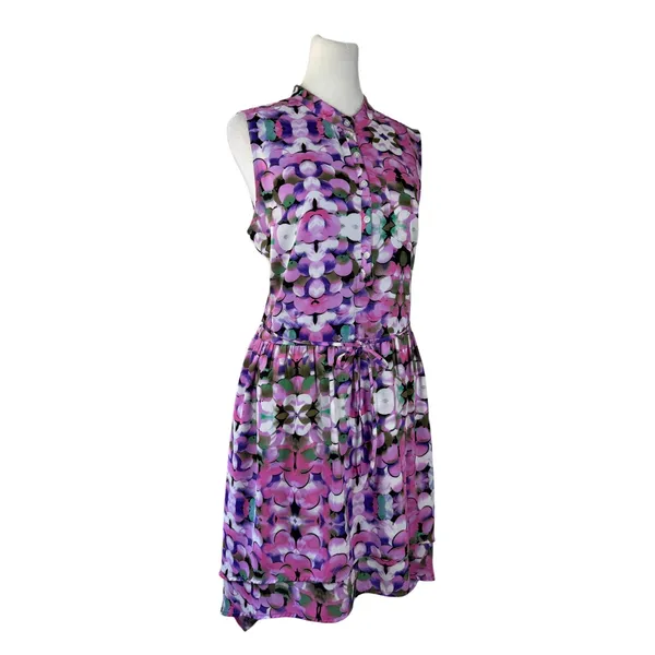 L’Amour Nanette Lepore Abstract Print Sleeveless Belted Knee Length Dress - Image 5