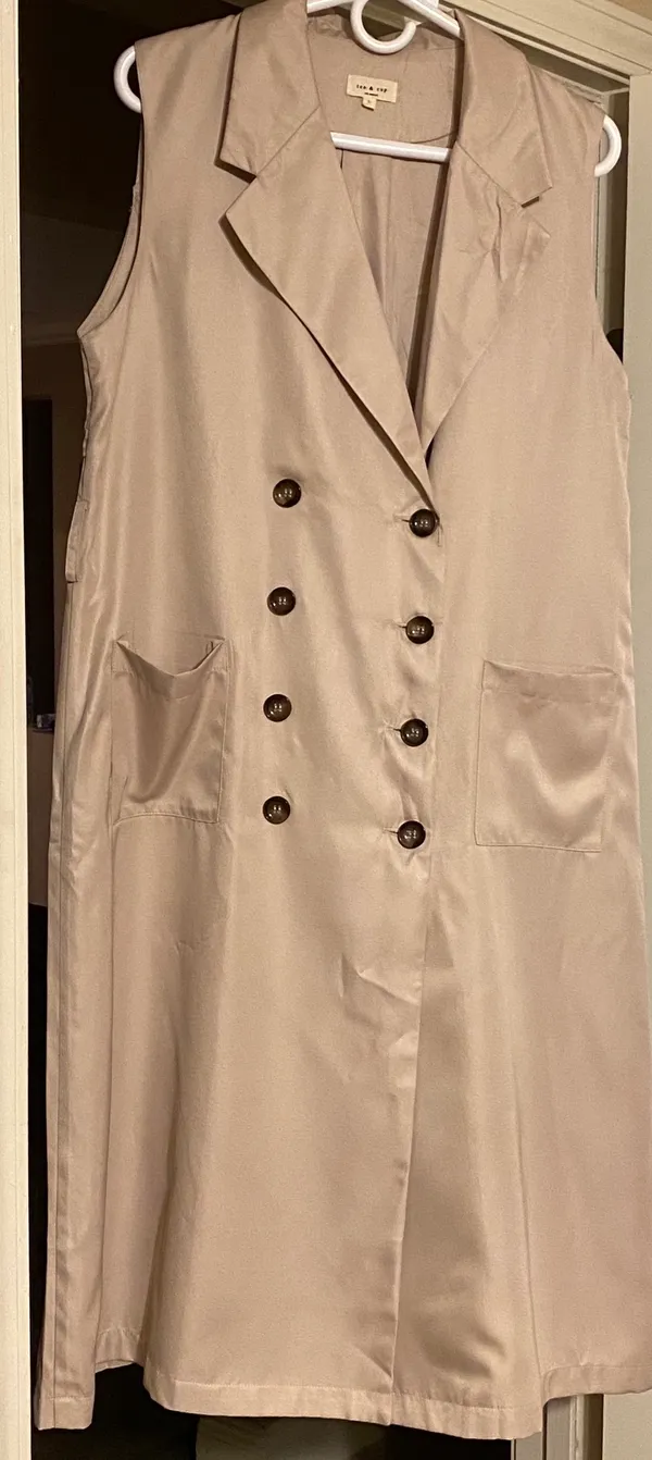 Tea N Cup Los Angeles Double Breast Colar Khaki Sleeveless Shirt Drs L - Image 3