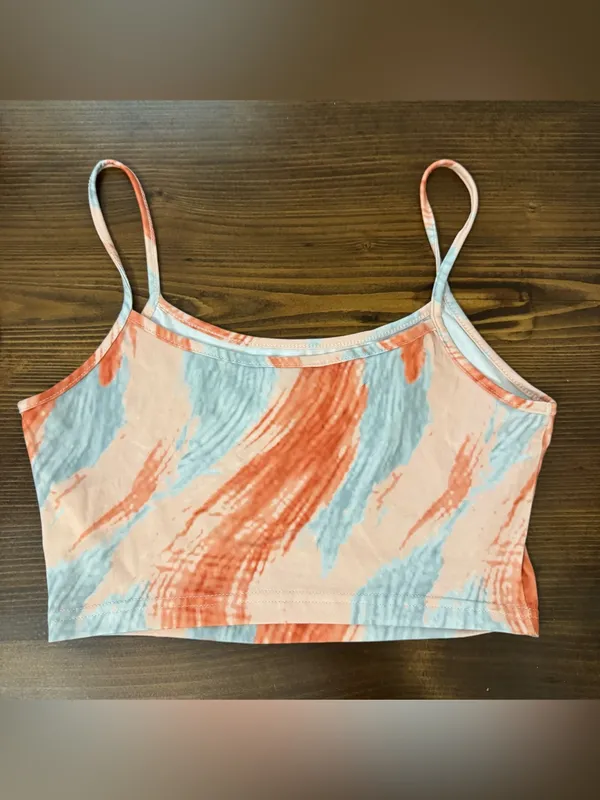 SHEIN Marble Print Crop tank Top & Biker Shorts Set. XS - Image 4