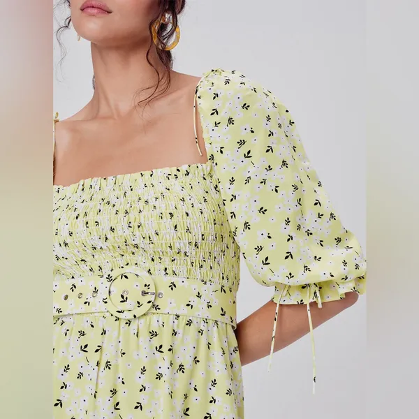 For Love & Lemons Chrysanthemum Mini Dress Lemonade Yellow Floral Medium - Image 4