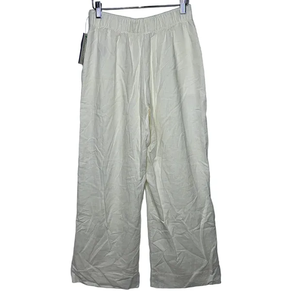 NEW Abercrombie & Fitch Off White Linen Wide Leg Trousers Dress Pants Size Small - Image 2
